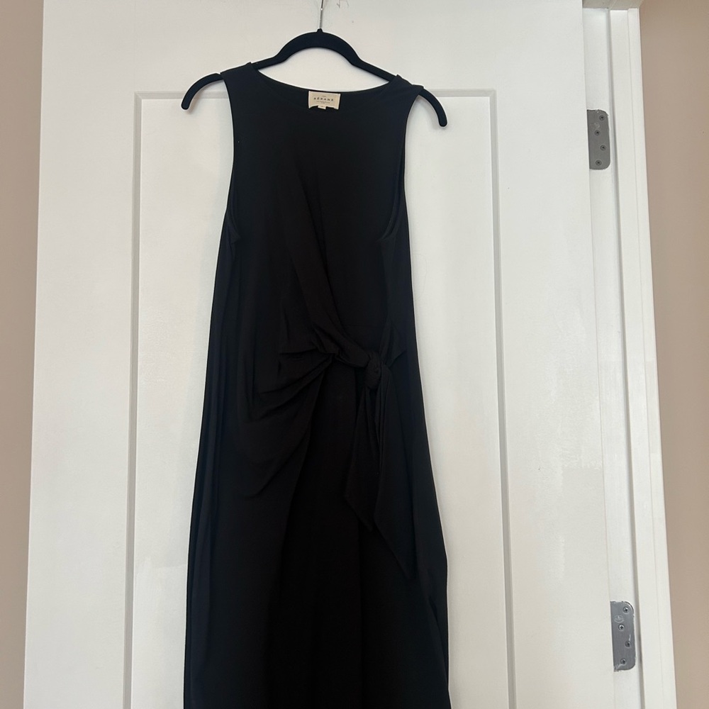 Sezane Black Sleeveless Maxi Dress with Waist Tie - Picture 3 of 13